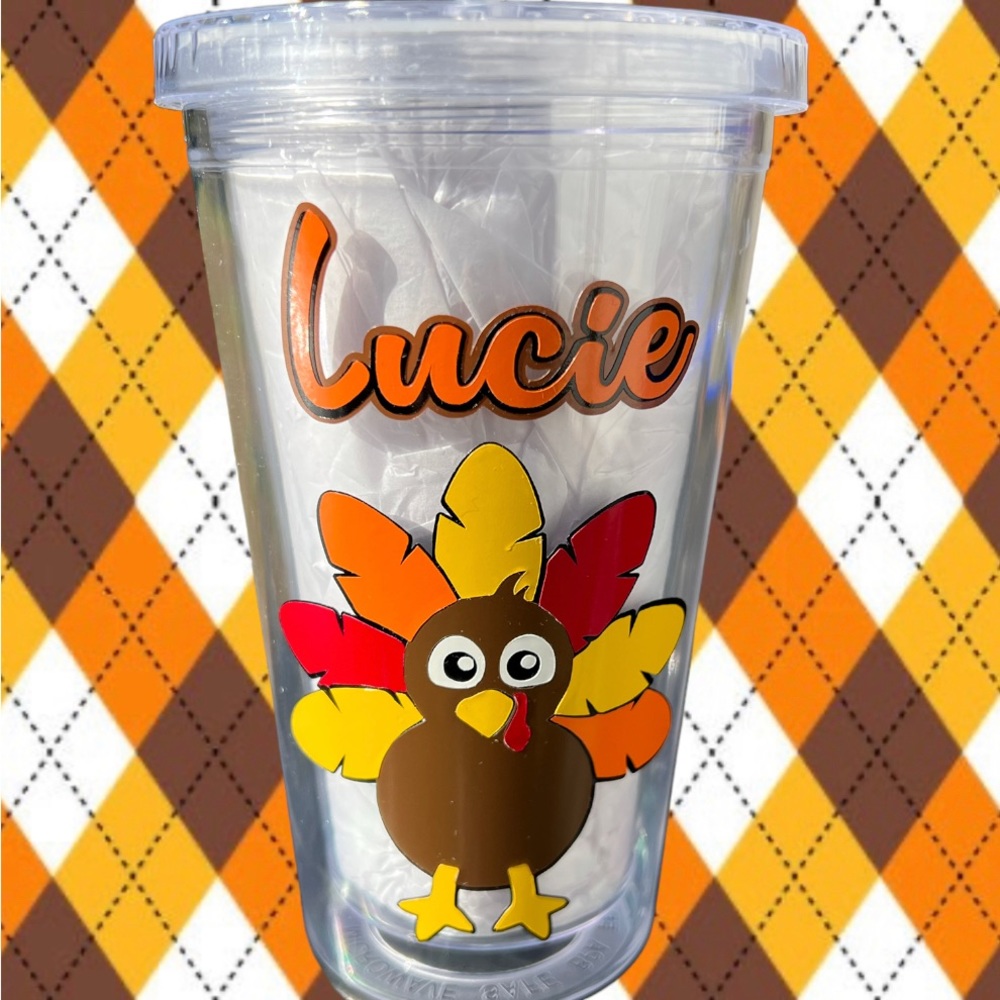 One‎ personalized Name THANKSGIVING 16 ounce tumbler, lid and straw, bpa-fre…